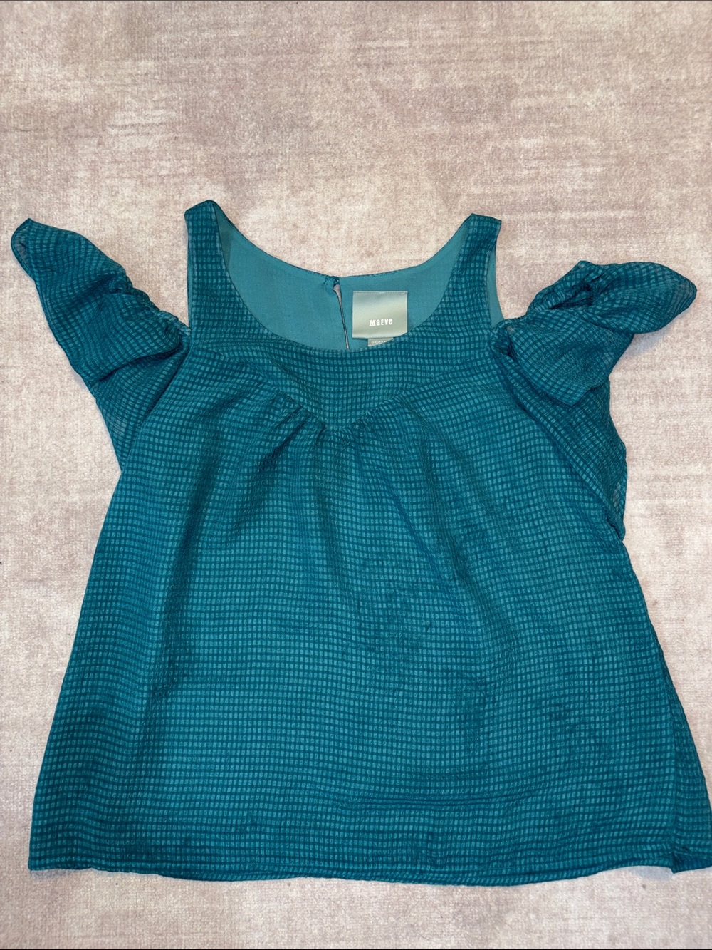 Maeve Teal Cold-Shoulder Waffle-Texture Blouse